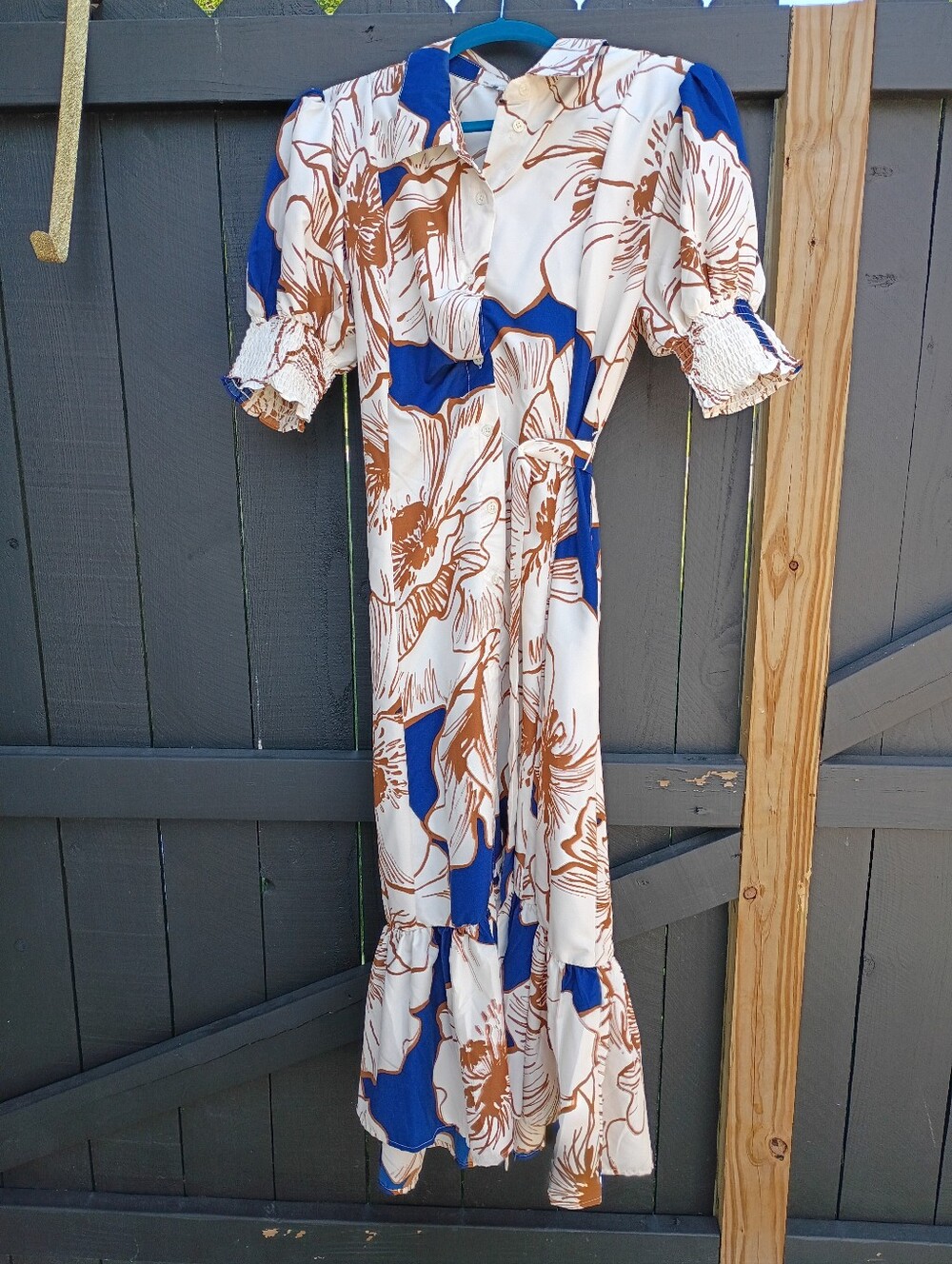 Cato Cream Maxi Dress with Blue & Brown Floral Print